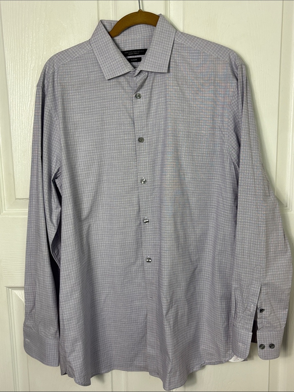 John Varvatos Slim Fit gray checkered plaid size M/L 34 / 35  Cotton Blend